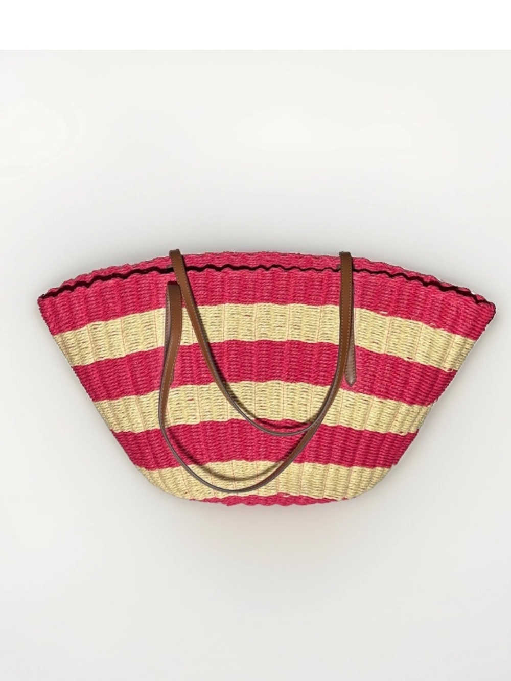 J.Crew Striped Woven Straw Tote Passion Rouge Nwot